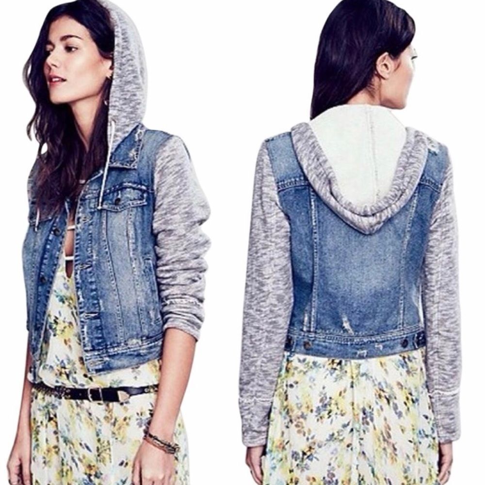 Free people denim jacket with sweatshirt arms